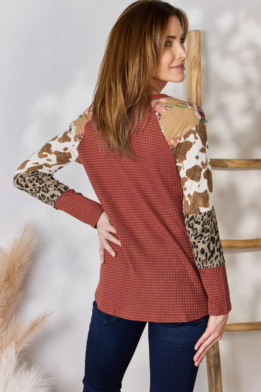 Full Size Leopard Waffle-Knit Blouse, image 10