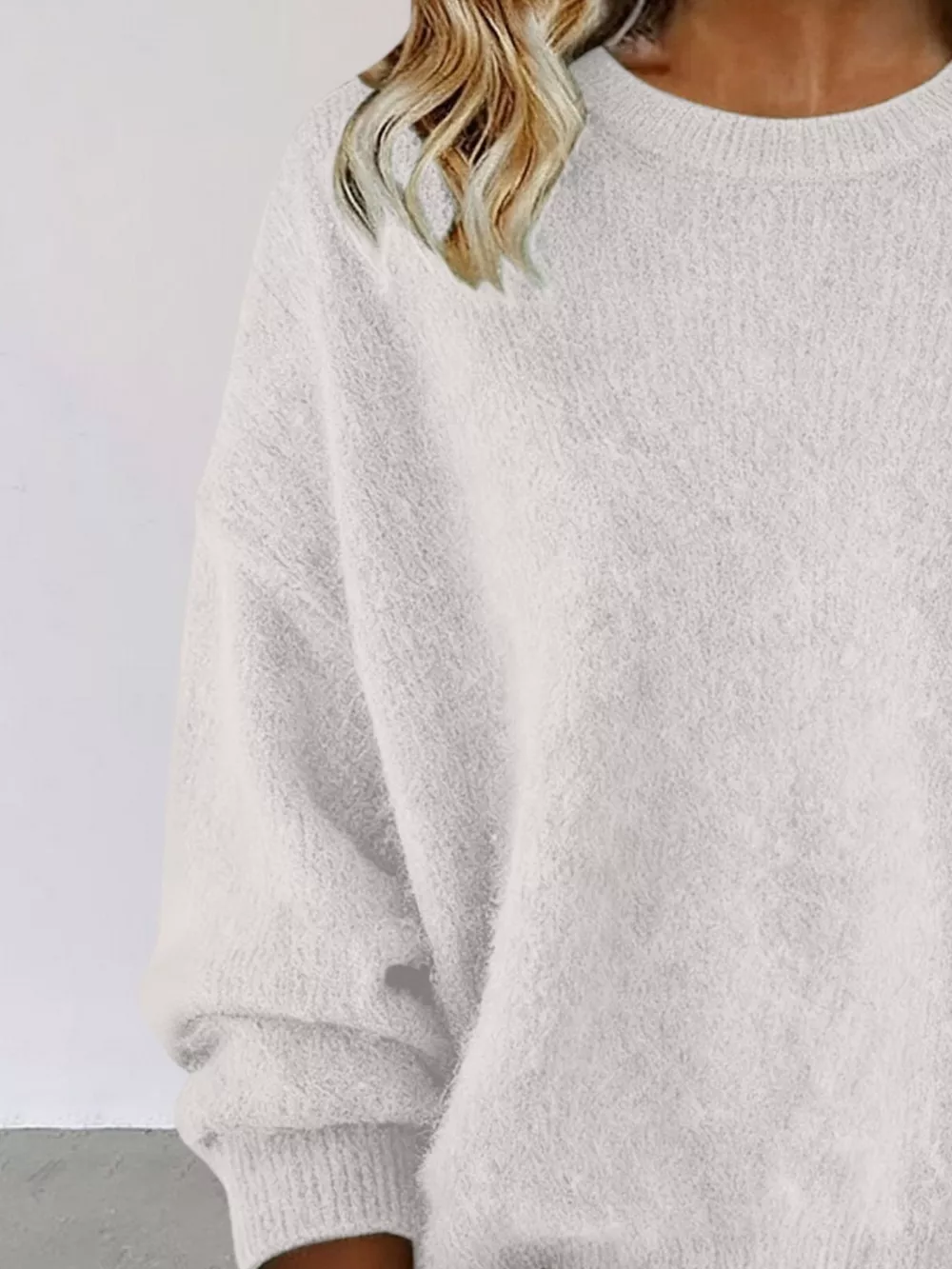Full Size Round Neck Dropped Shoulder Sweater Plus Size, image 7