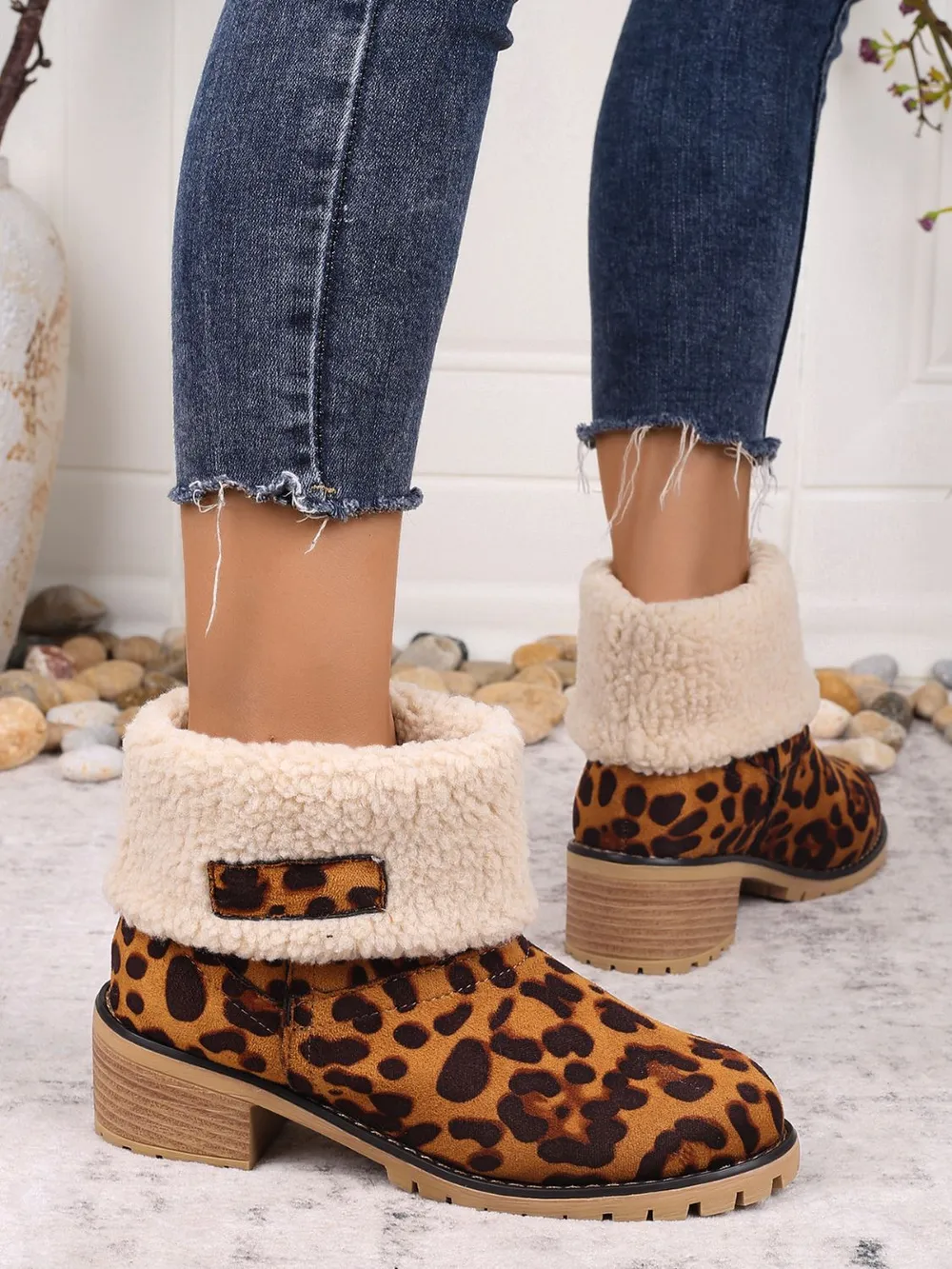 Leopard Block Heel Fuzzy Boots, image 4