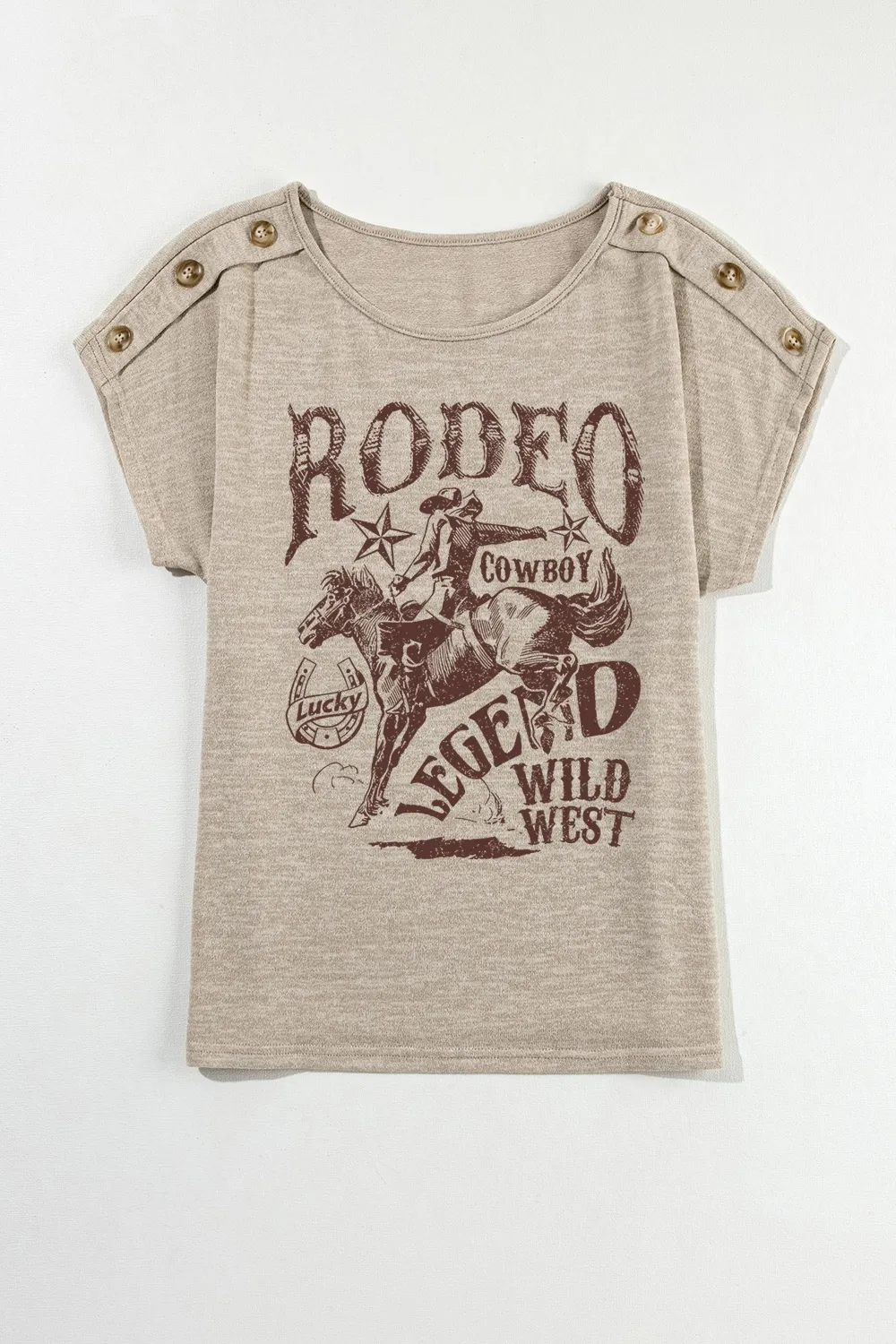 Decorative Button Graphic Round Neck Short Sleeve T-Shirt, image 4