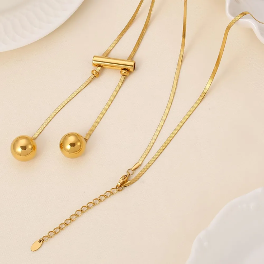 18K Gold-Plated Titanium Steel Hollow Bead Necklace, image 5