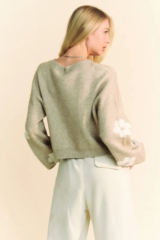 Floral Drop Shoulder Cropped Sweater, image 2