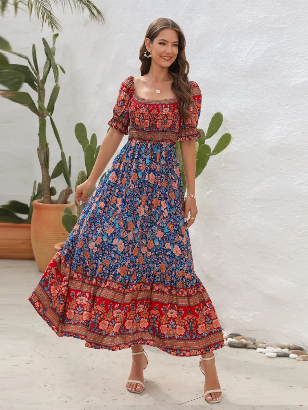 Floral Flounce Sleeve Midi Dress, image 13