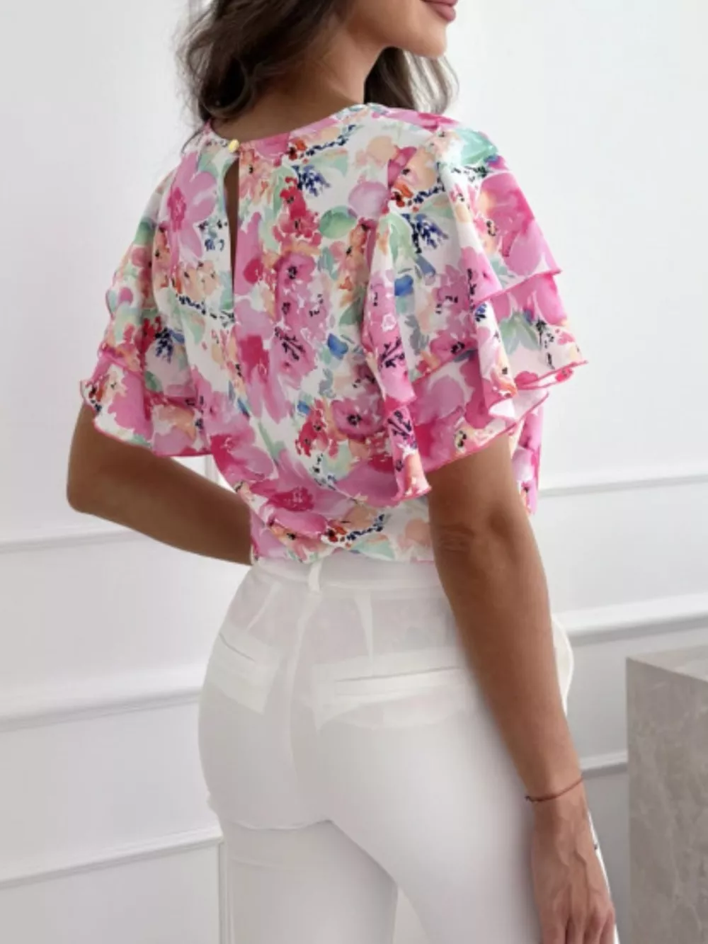 Floral Print Ruffle Sleeve Blouse, image 6