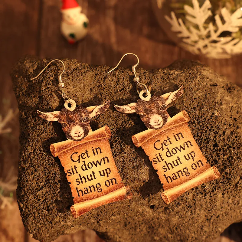 Donkey Letter Wooden Dangle Earrings, image 2