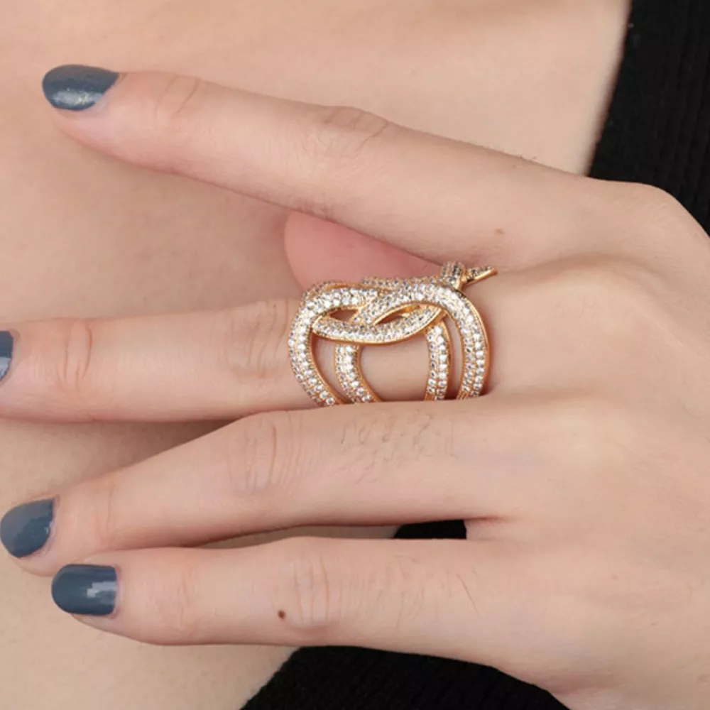 18K Gold-Plated Zircon Interwoven Ring, image 3