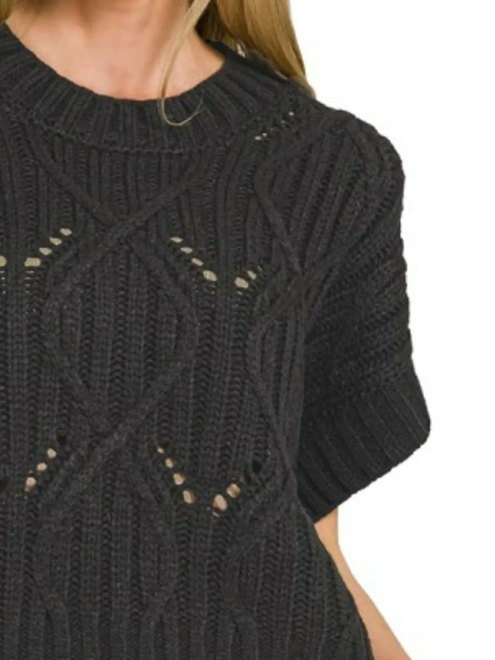 Cable Knit Short Sleeve Sweater, image 2