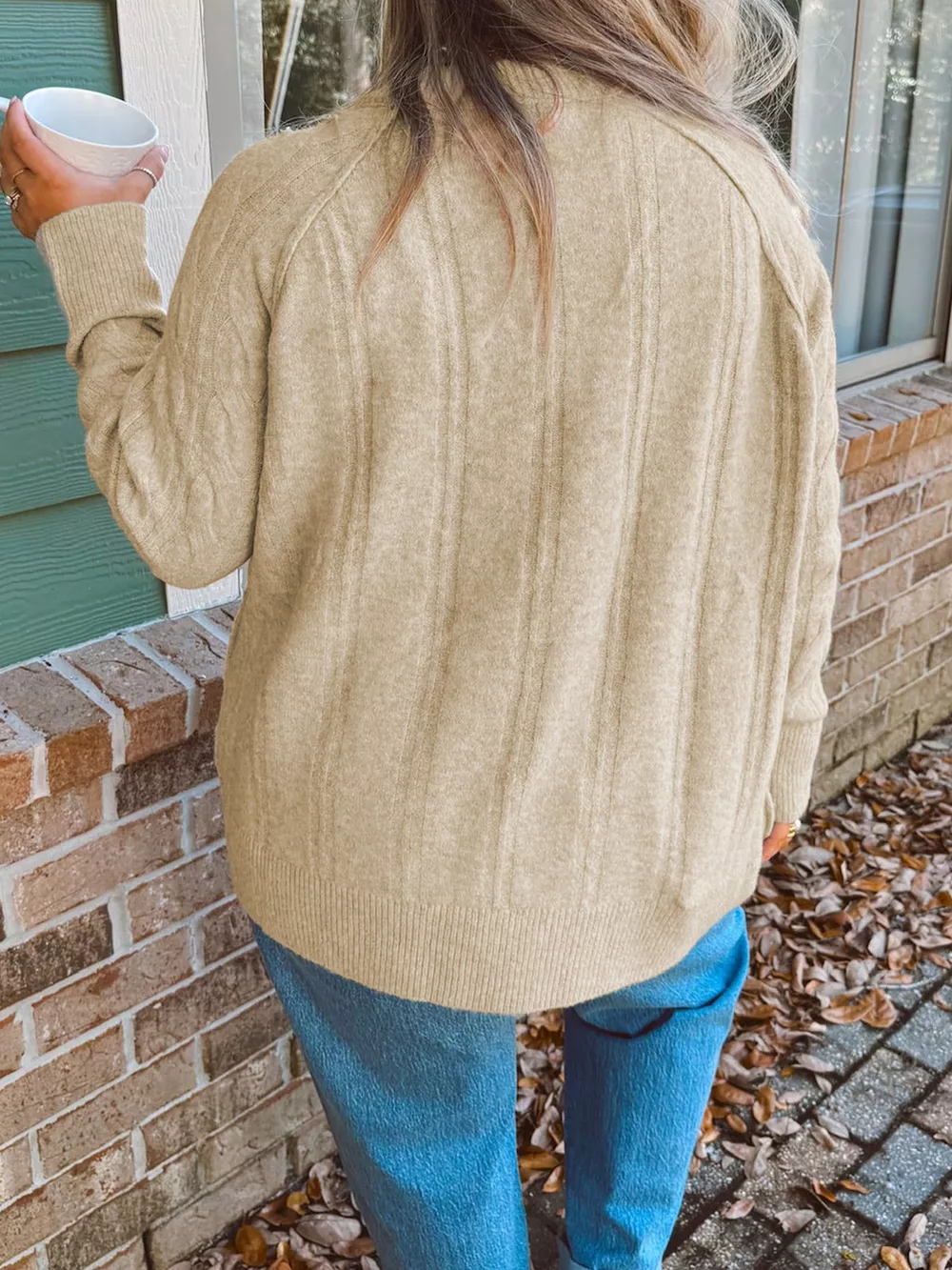 Plus Size Oversized Cable Knit Long Sleeve Round Neck Sweater, image 3