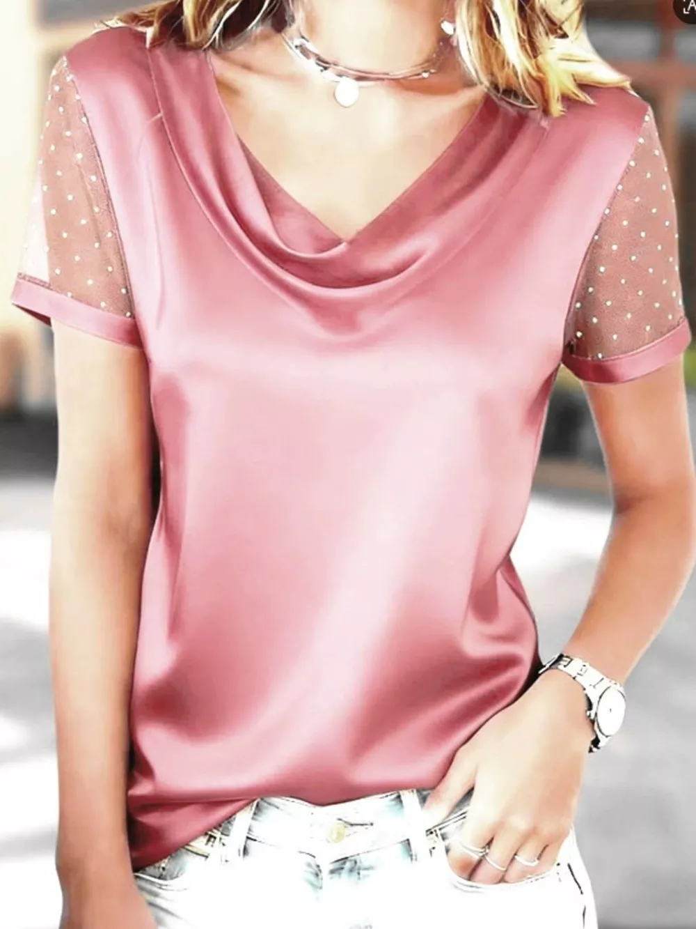 Cowl Neck Polka Dot Short Sleeve Top, image 8