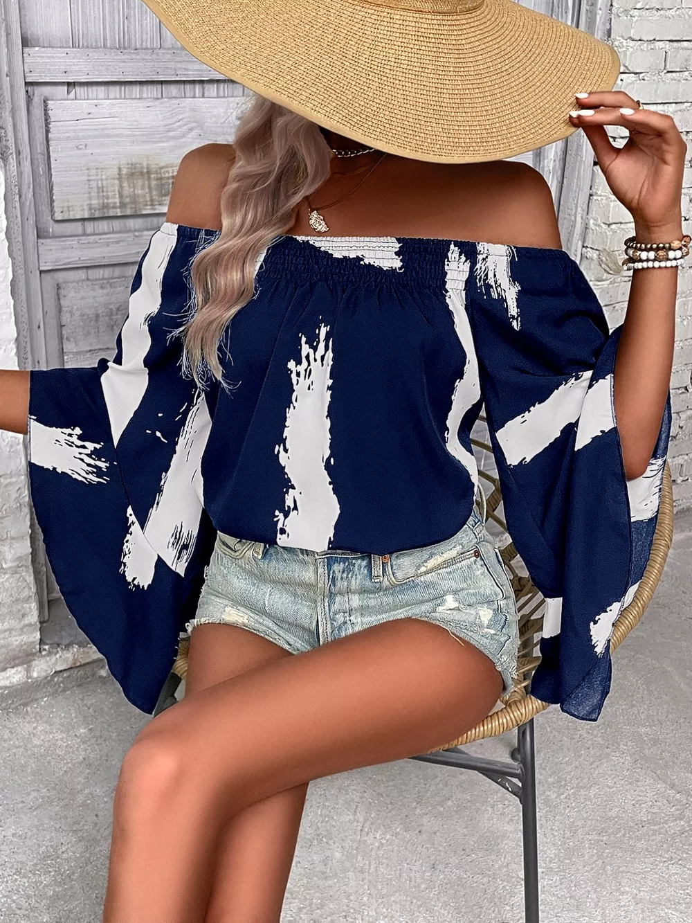 Off Shoulder Bell Sleeve Blouse, image 6