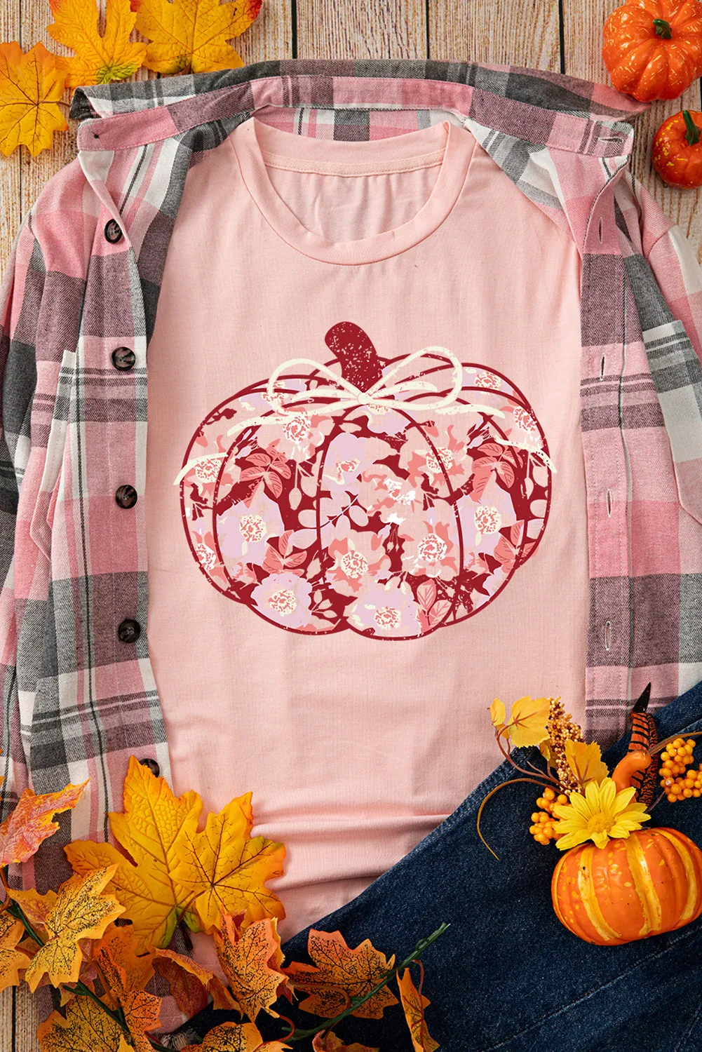 Pumpkin Graphic Round Neck Long Sleeve T-Shirt, image 5