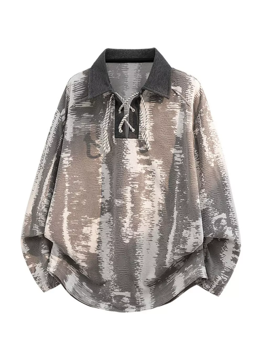 Men's Plus Size Lace Up Long Sleeve Blouse, image 2