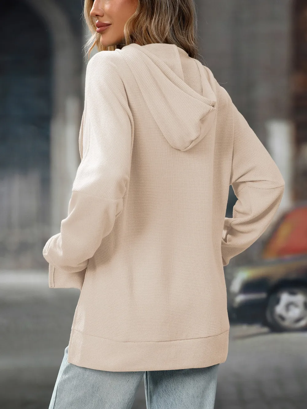 Textured Drawstring Long Sleeve Hoodie, image 9