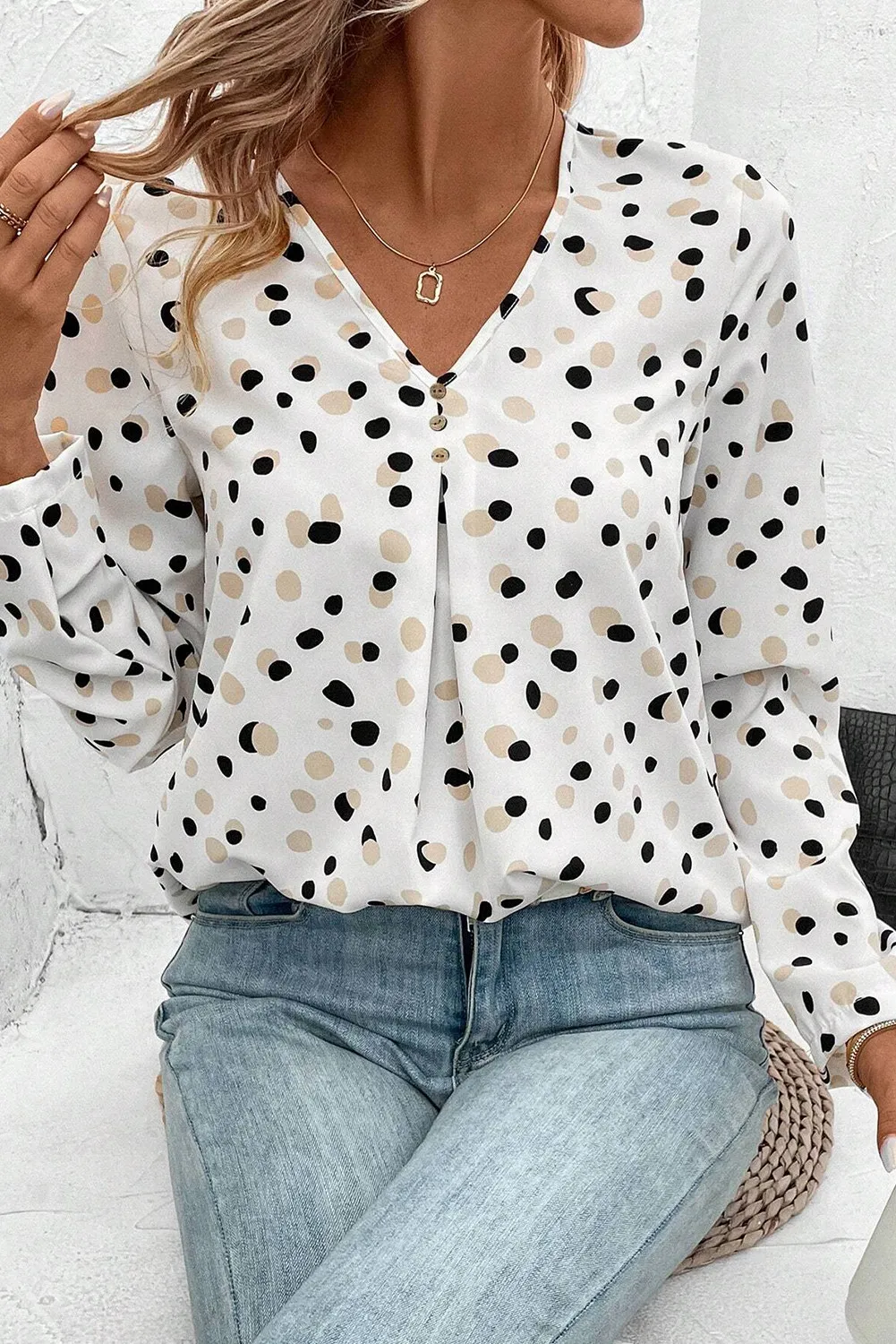 Printed V-Neck Long Sleeve Blouse, image 6