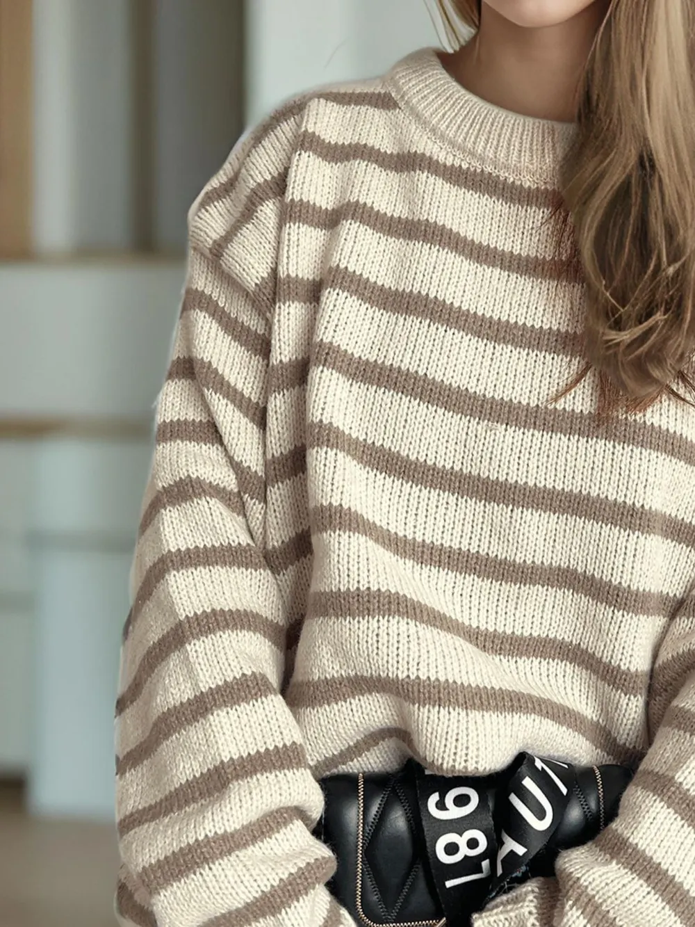 Striped Round Neck Long Sleeve Sweater, image 10