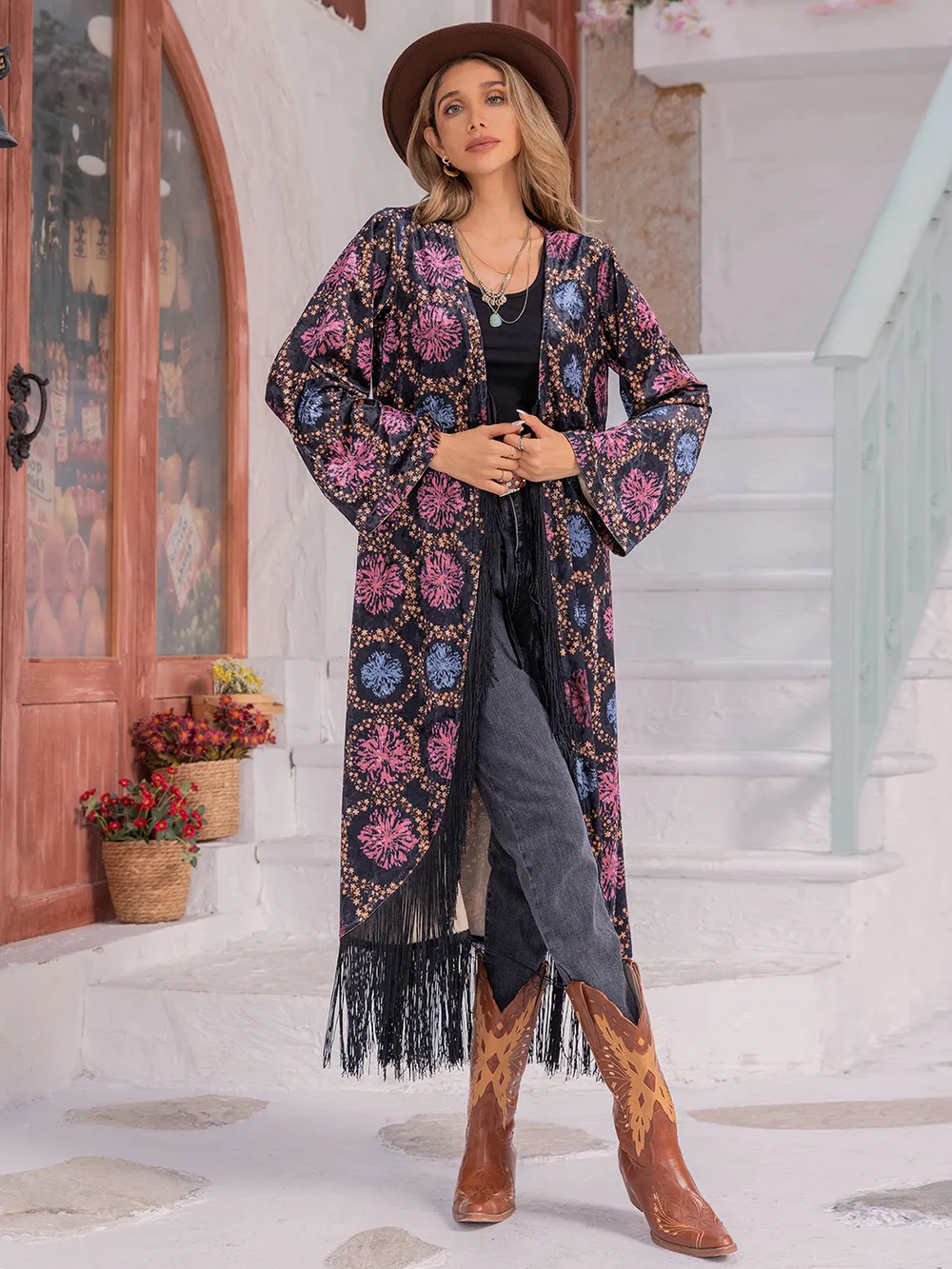 Fringe Open Front Long Sleeve Cardigan, image 4