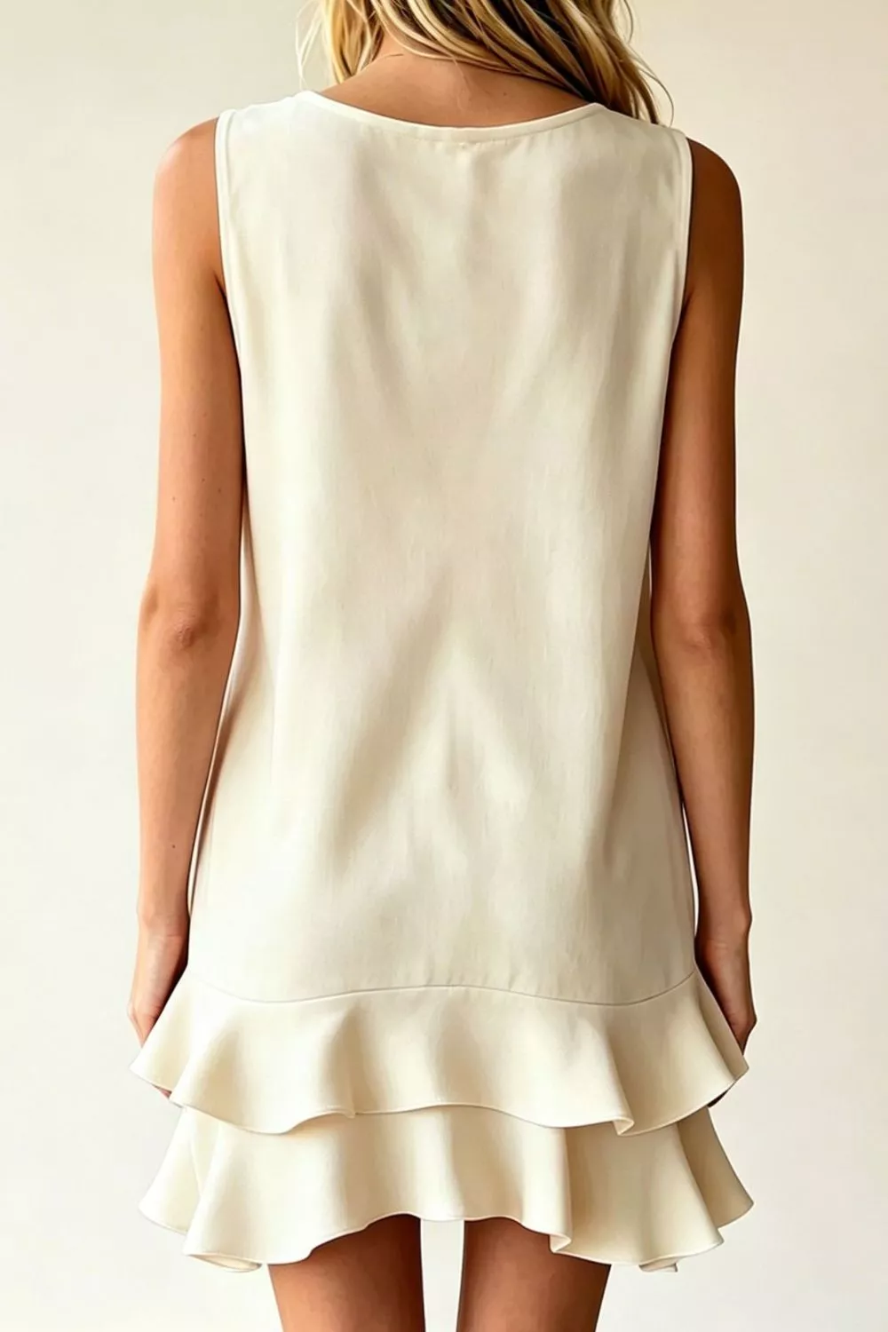 Full Size Sleeveless V-Neck Ruffle Hem Mini Dress Plus Size, image 2