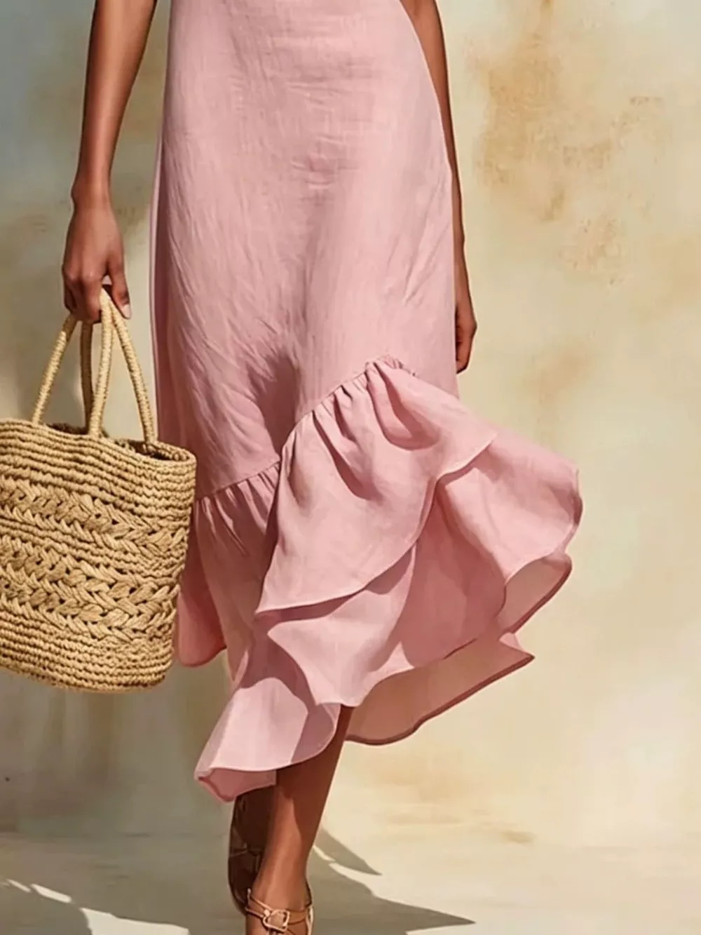 Full Size Ruffle Hem Sleeveless Midi Dress Plus Size, image 7