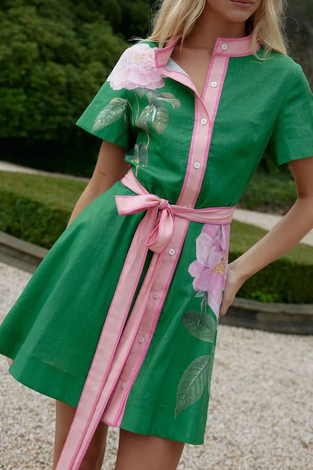 Printed Tie Waist Short Sleeve Dress, image 9
