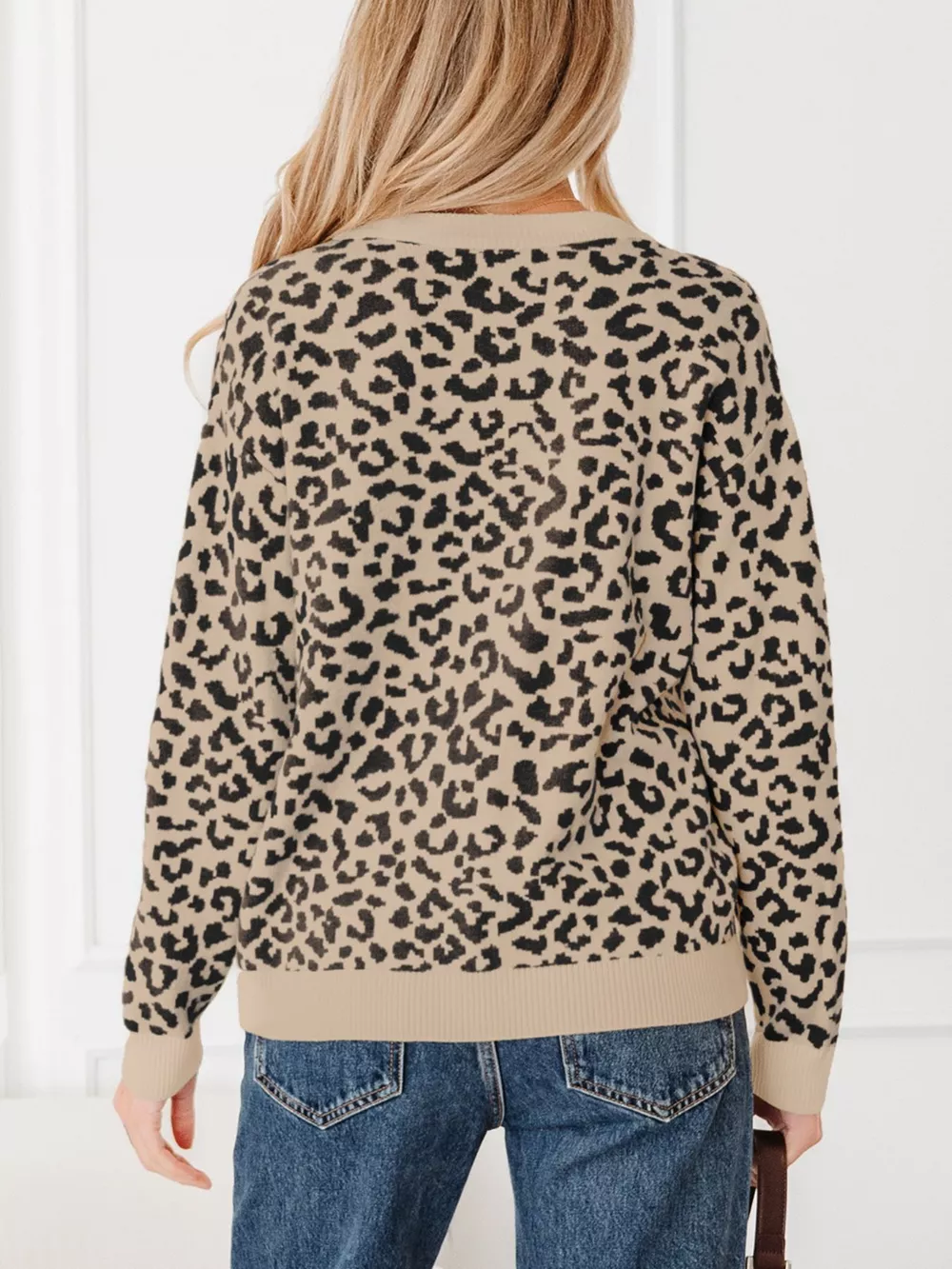 Leopard Drop Shoulder Chunky Knitted Cardigan, image 5