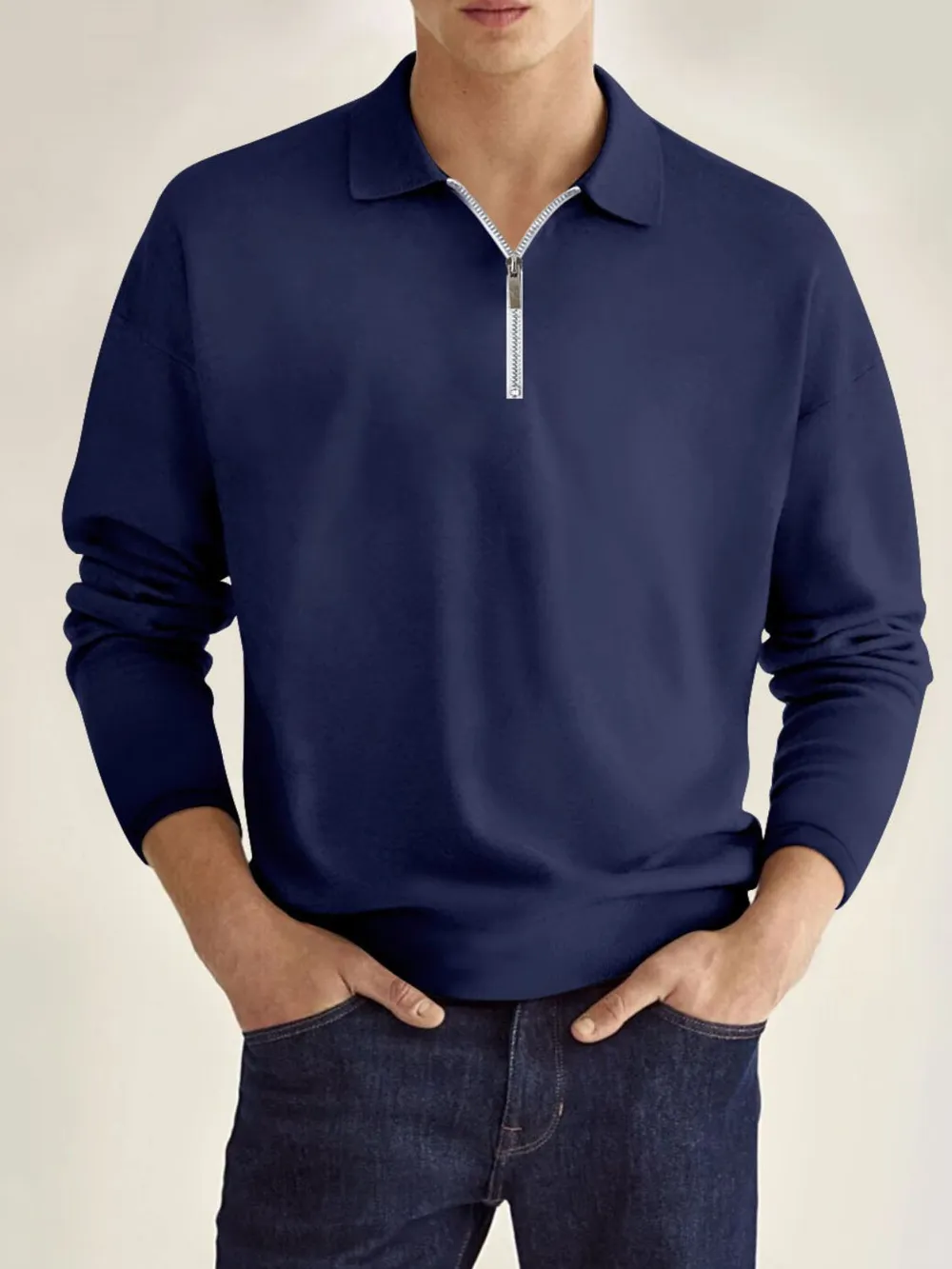 Men's Full Size Collared Neck Long Sleeve Polo Plus Size, image 2