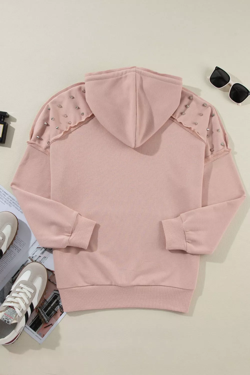 Drawstring Studded Shoulder Hoodie, image 13