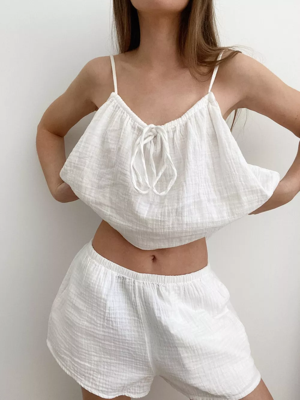 Tie Front Relaxed Fit Cami and Shorts Set, image 2