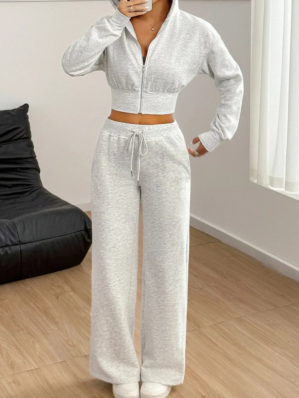 Zip Up Long Sleeve Top and Pants Set, image 4