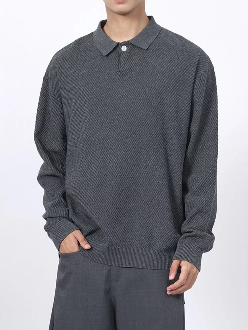 Men's Textured Long Sleeve Knit Top, image 2