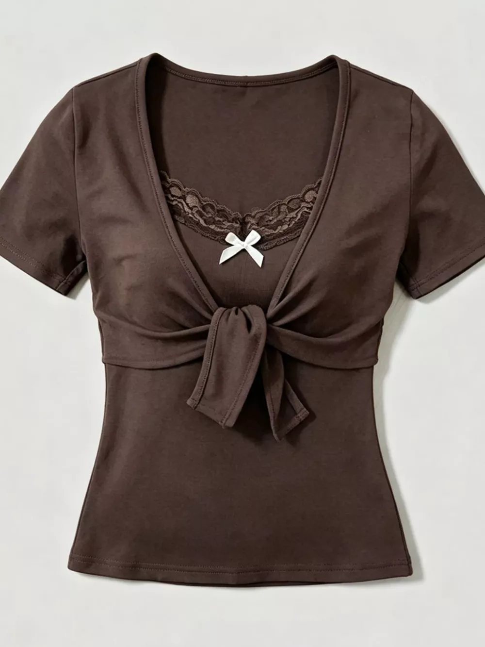 Lace Trim Bow Detail T-Shirt, image 4