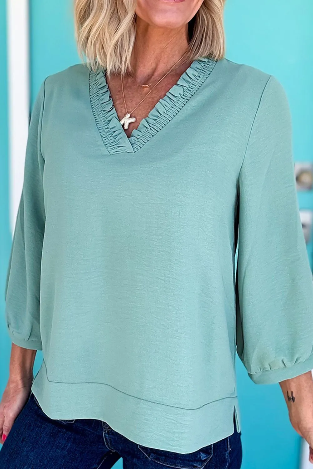 Frill Trim V-Neck Blouse, image 6