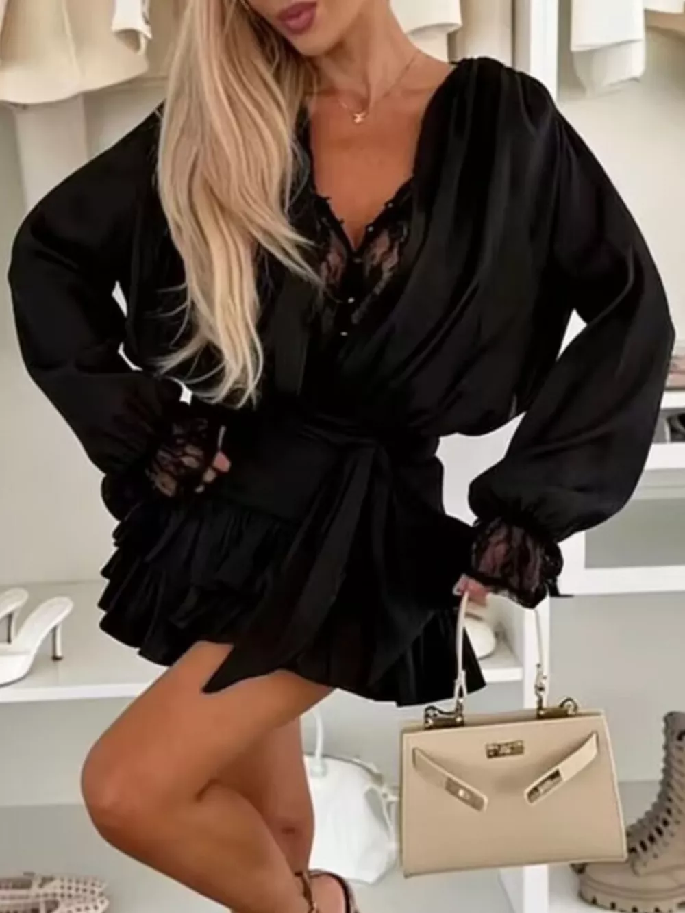 Lace Long Sleeve Dress with Short Liner, image 6