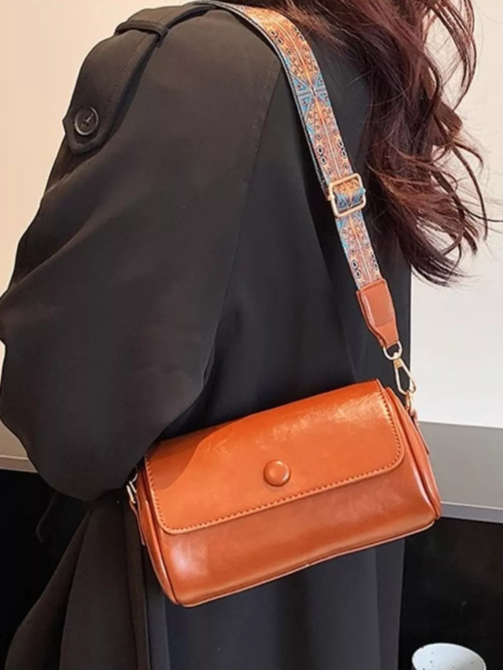 Wide Strap Leather Crossbody Bag, image 2