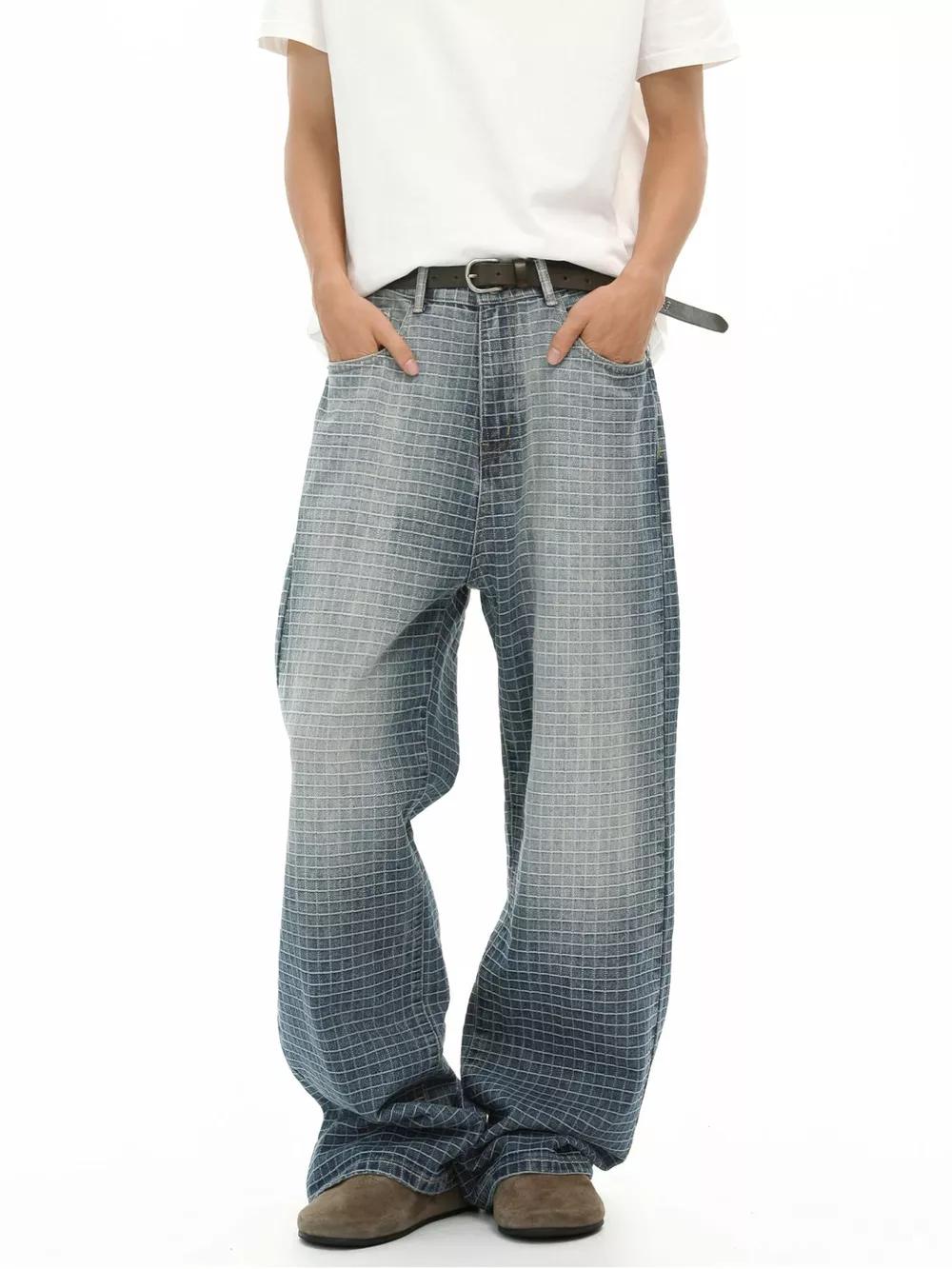 Men's Plaid Relaxed Fit Jeans, image 2