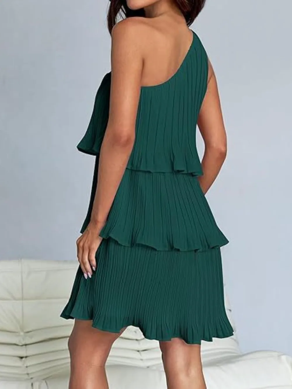 Layered Single Shoulder Mini Dress, image 27