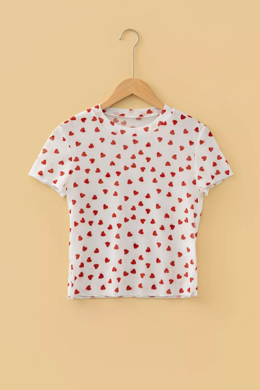 Sheer Heart Print Fitted Top, image 15