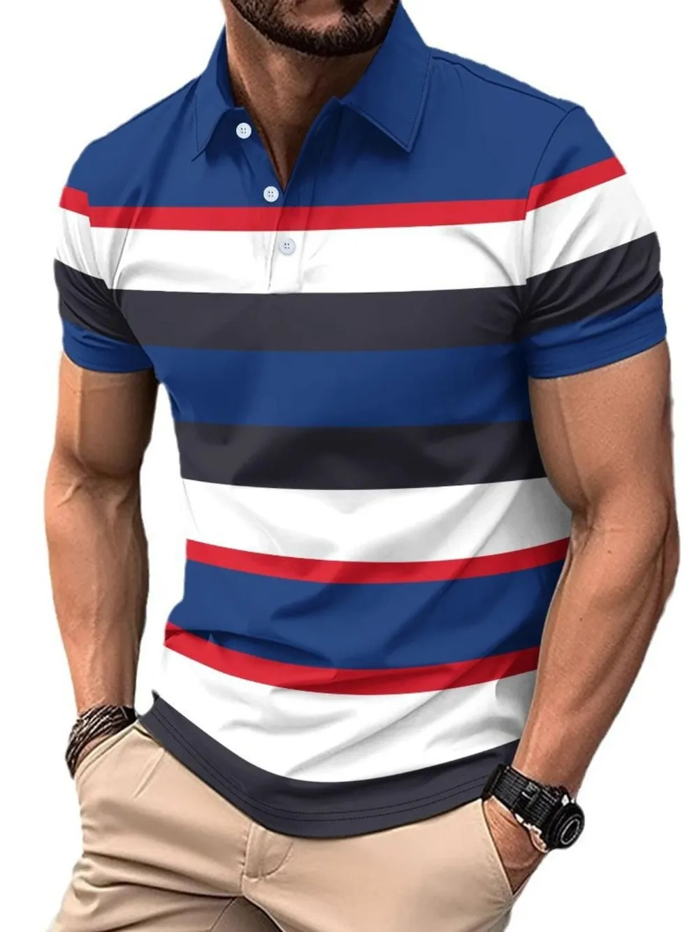 Men's Full Size Collared Short Sleeve Striped Polo Plus Size, image 4