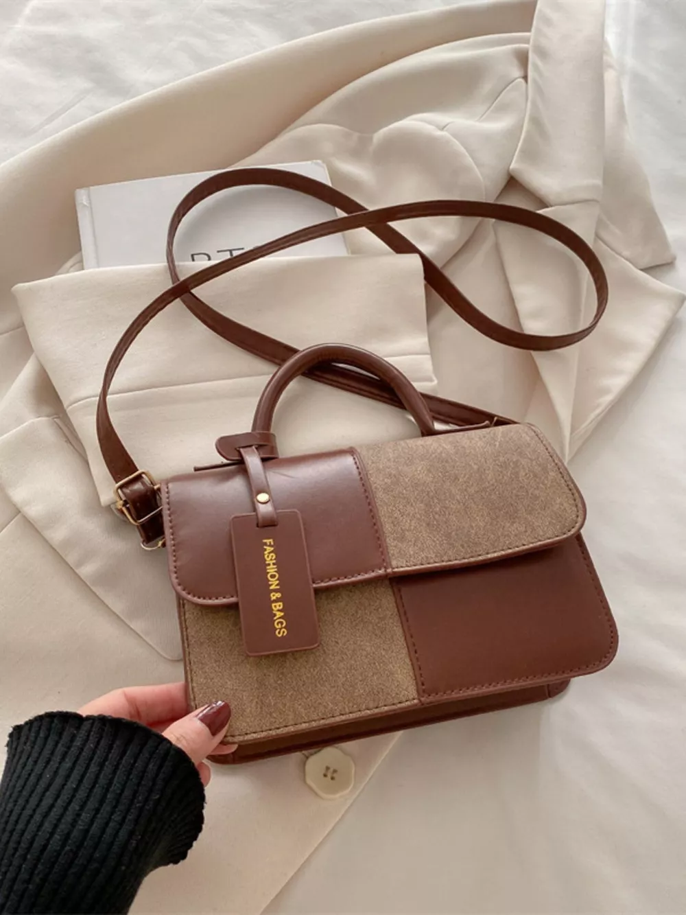 Color Block Flap Crossbody Bag with Top Handle, image 14