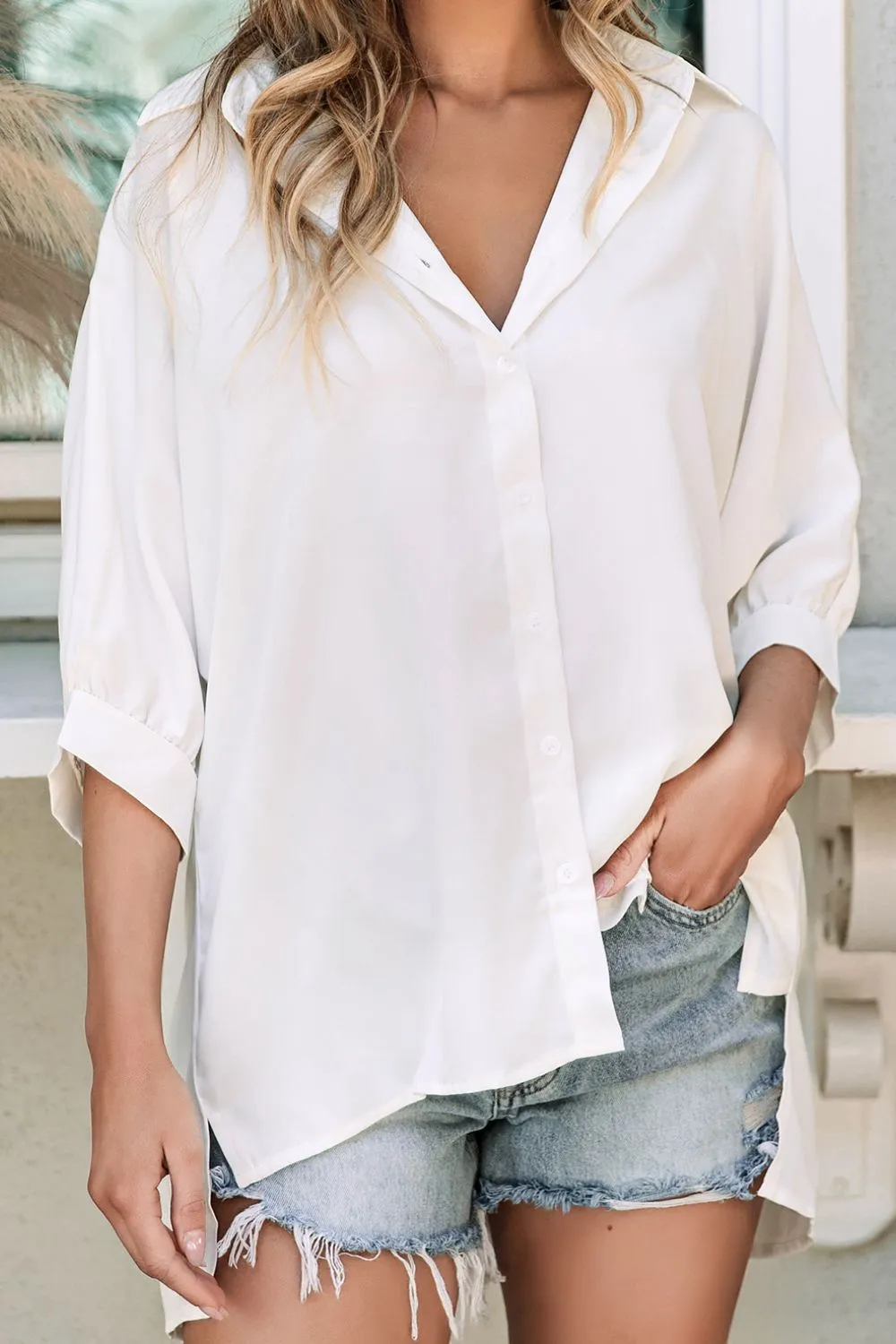Collared Neck Three-Quarter Sleeve Shirt, image 12