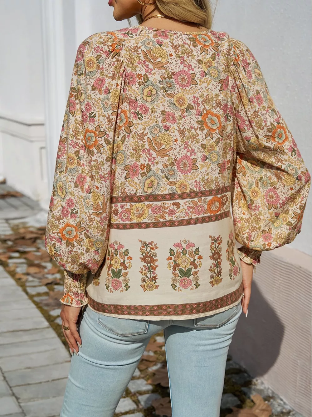 Floral Print Tie Neck Bohemian Blouse, image 21
