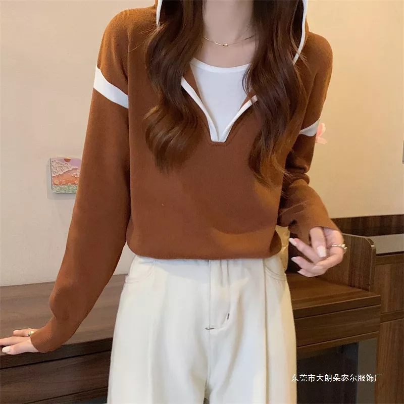 Contrast Trim Hooded Sweater, image 12