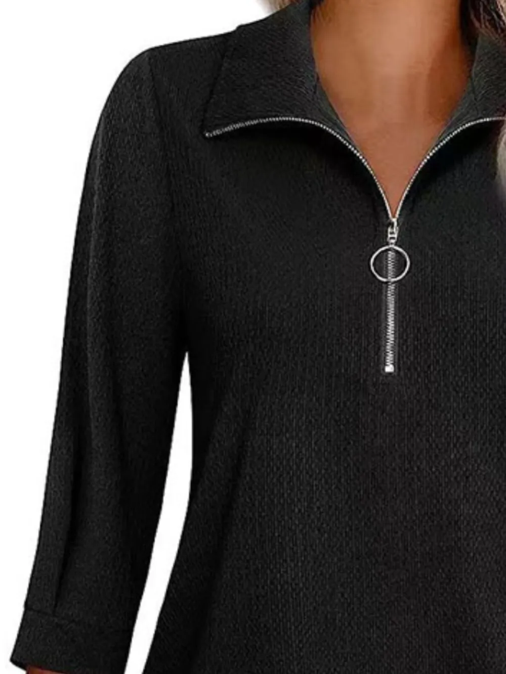 Half Zip Collared Neck Three-Quarter Sleeve T-Shirt, image 12