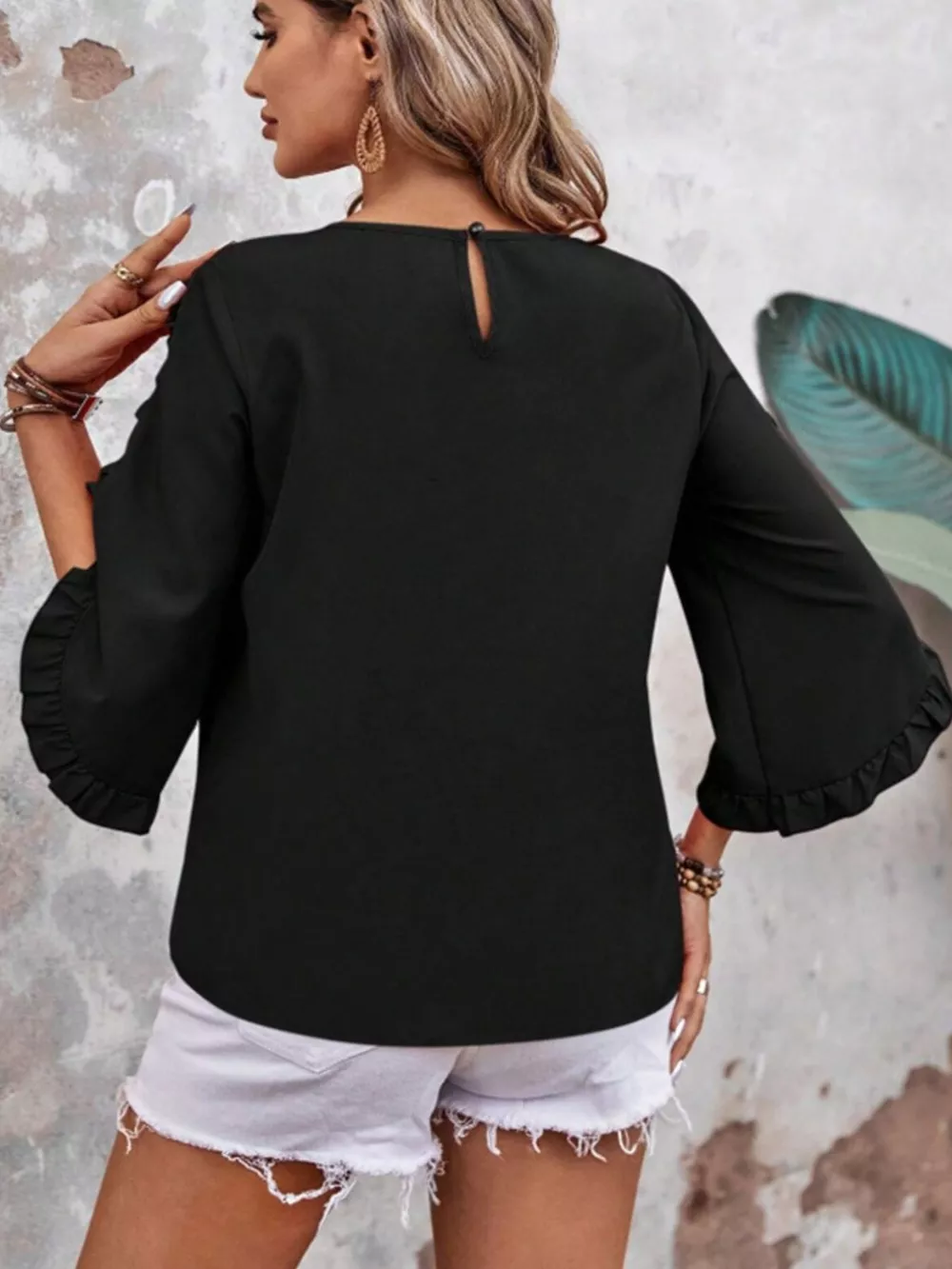 Ruffle Sleeve Solid Color Blouse, image 11