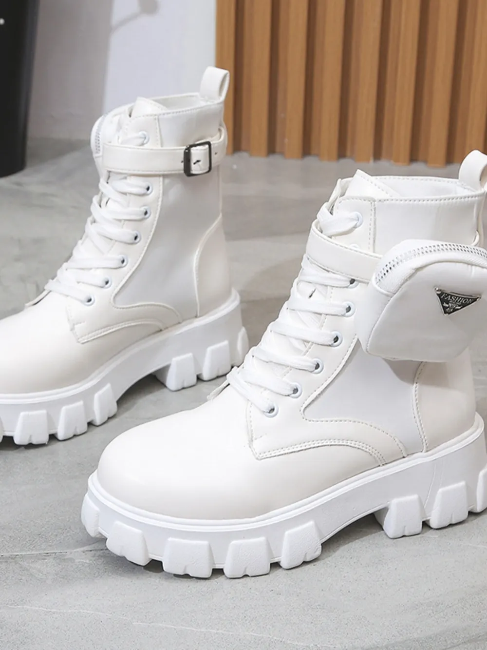 Lace Up PU Leather Platform Boots, image 3