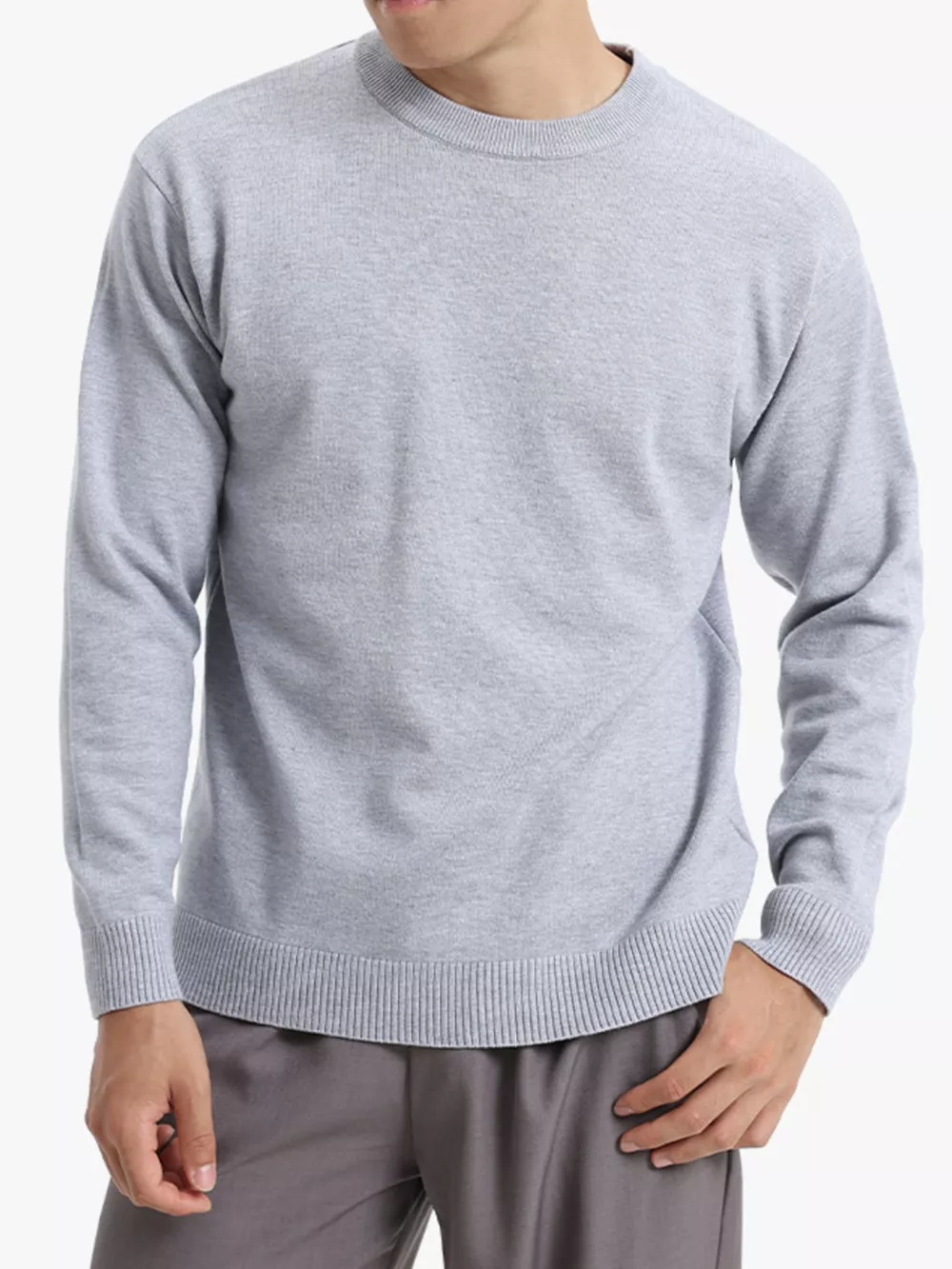 Men's Minimalist Crew Neck Sweater with Ribbed Cuffs, image 4