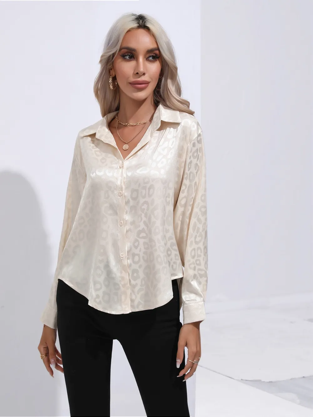 Leopard Collared Neck Long Sleeve Shirt, image 8