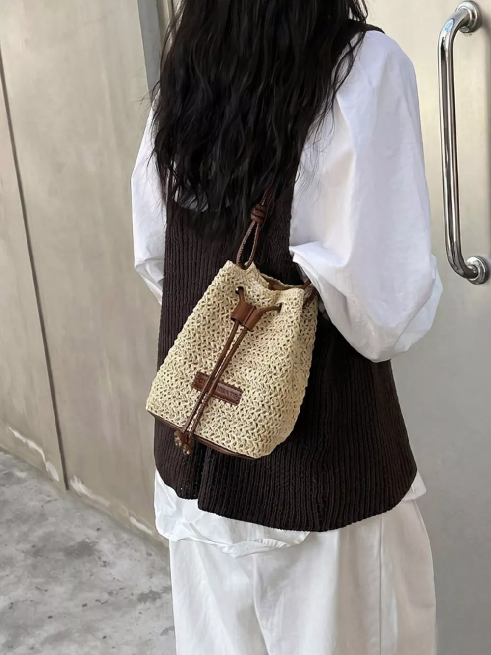 Straw Bucket Crossbody Bag, image 2