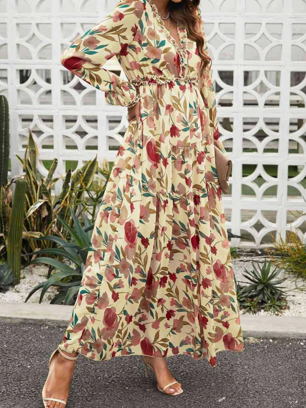 Frill Printed V-Neck Flounce Sleeve Dress, image 7