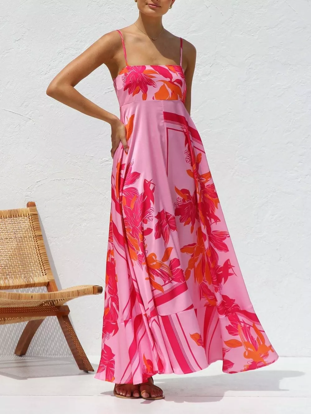 Printed Spaghetti Strap Maxi Dress, image 6