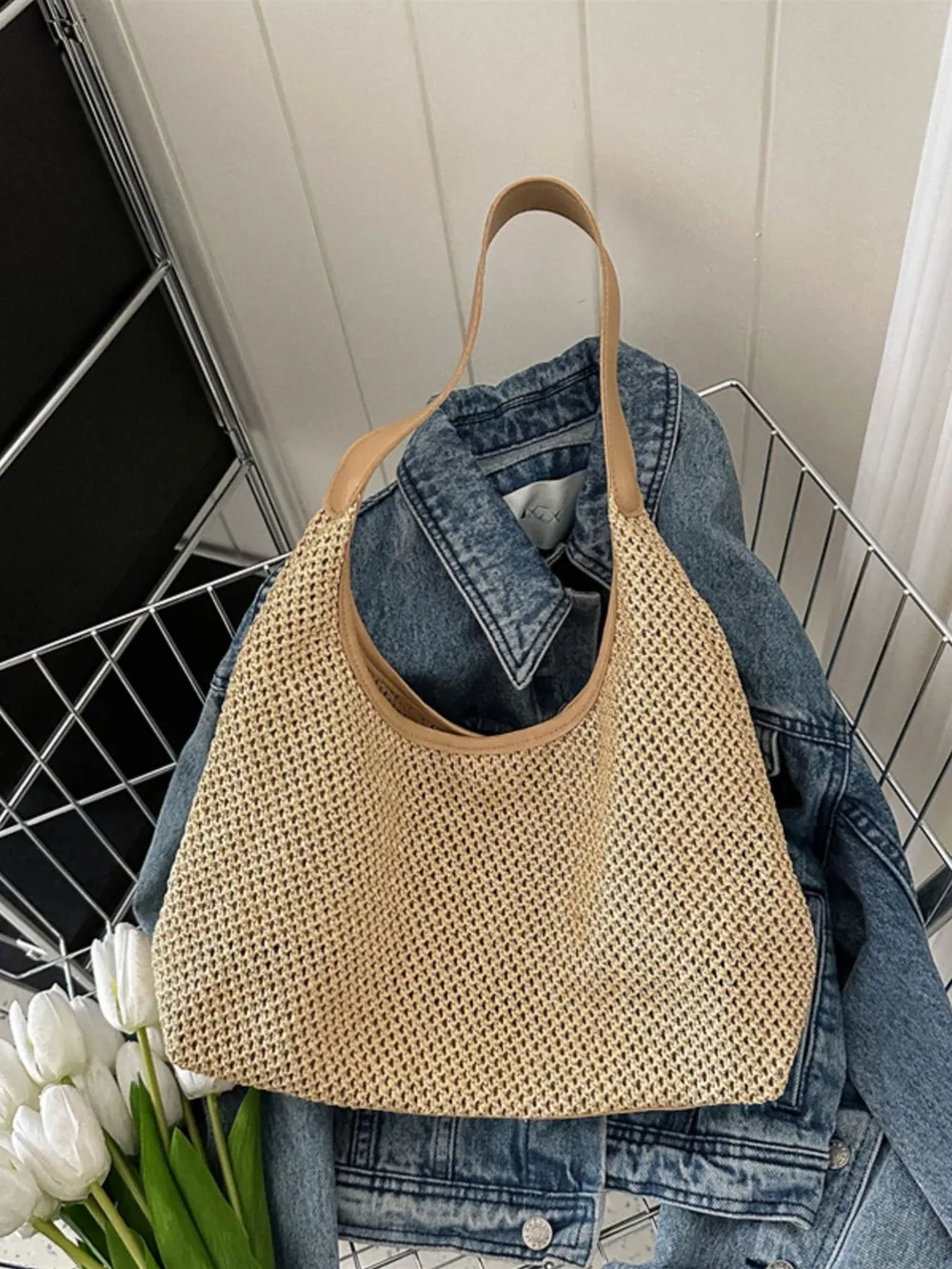 Woven Straw Shoulder Bag, image 5